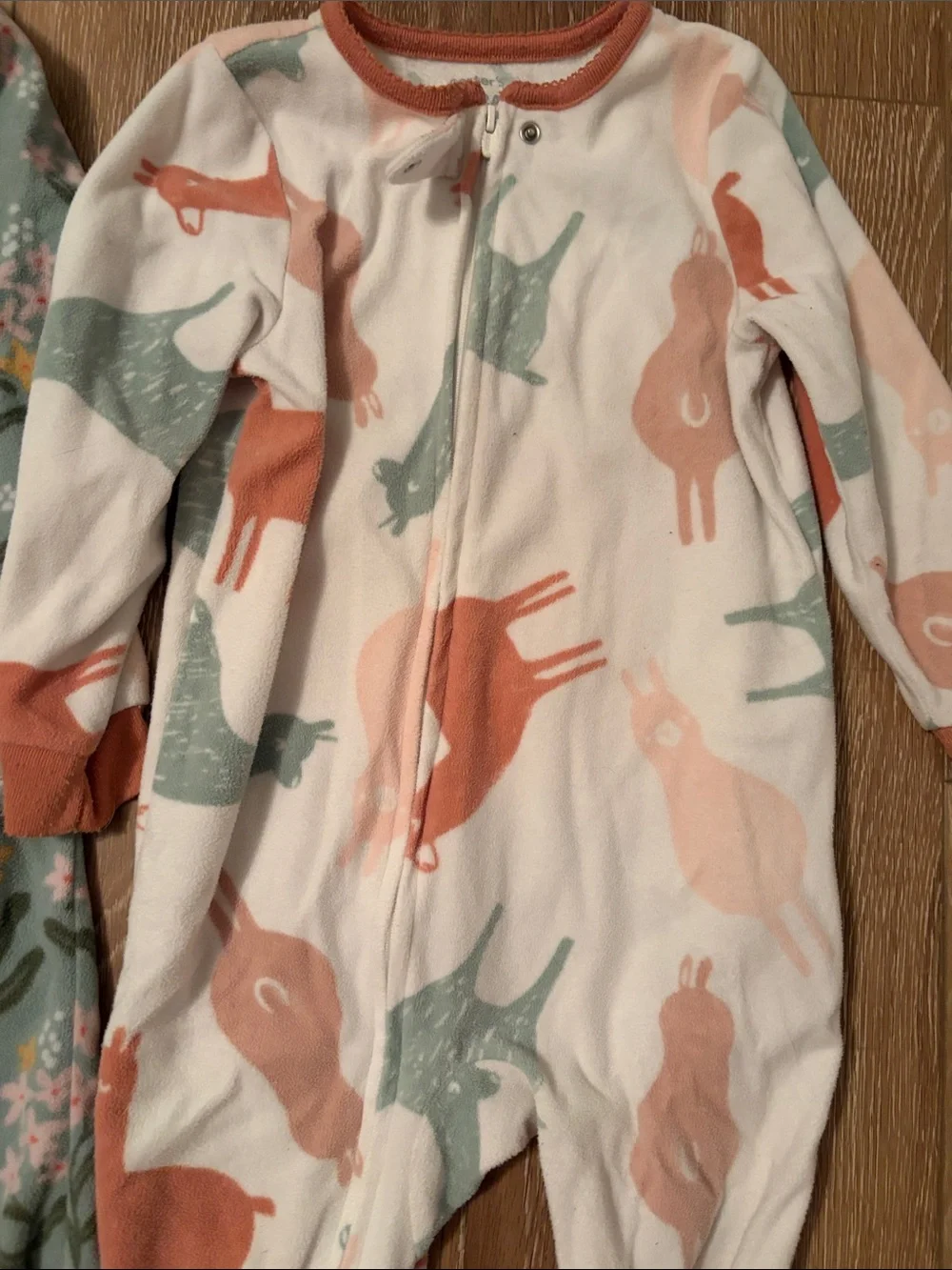 Carter's Two-Pack Footed Pajamas in Sage Floral & Cream Animal Print